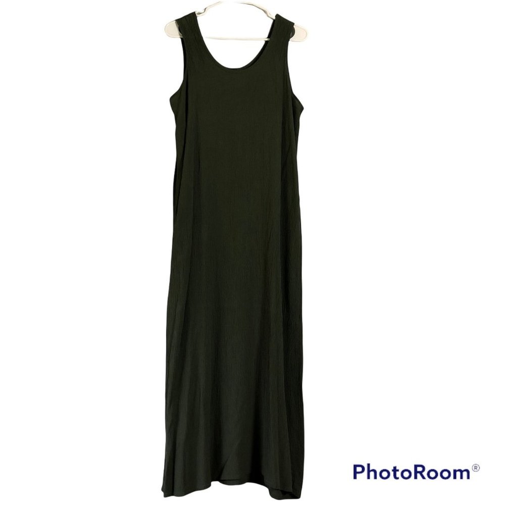 Flax Sleeveless Minimalist Lagenlook Loose Fit Spring Maxi Dress Green Small
